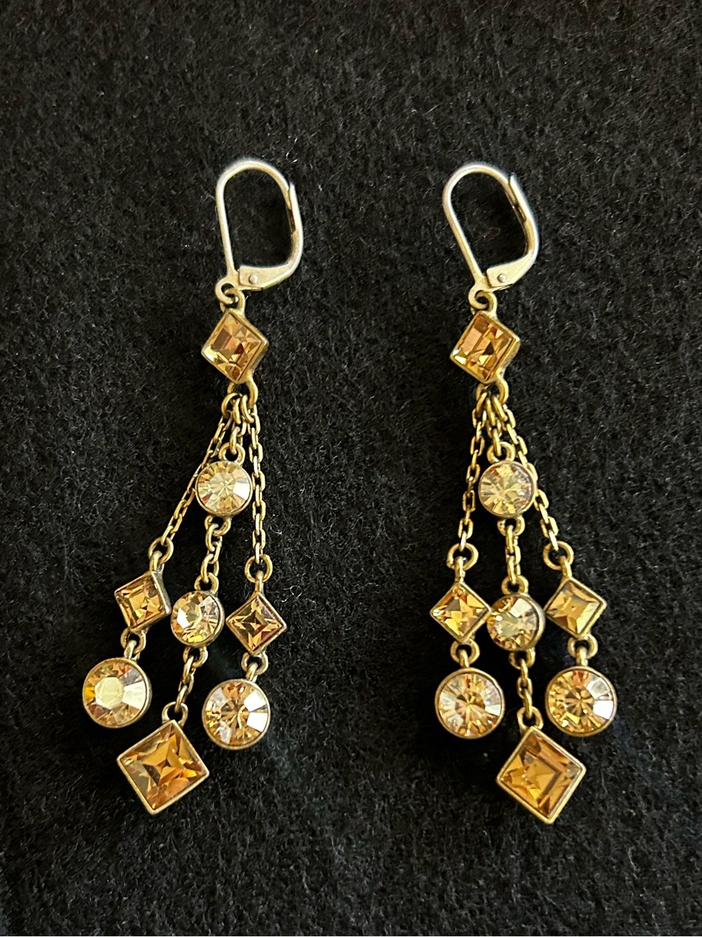 Vintage Givenchy Gold-Tone Chandelier Earrings with Amber Crystals